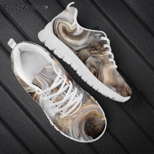 ELVISWORDS Marble Abstract Artwork Texture Agate Print Breathable Sneakers for Women Stylish Females Hiking Sports Shoes Casual