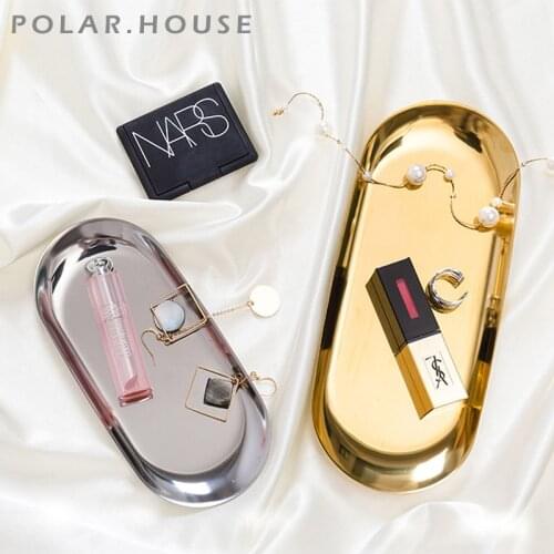 Nordic Ins Stainless Steel Storage Tray Rose Gold Silvery Black Oval Fruit Plate Jewelry Display Metal Tray Storage Supplies