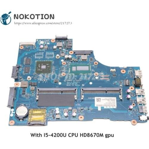 NOKOTION For Dell Inspiron 15R 5537 Laptop Motherboard VBW00 LA-9981P CN-0K5RR0 K5RR01 SR170 I5-4200U CPU HD8670M gpu