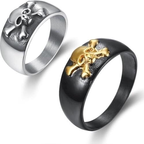 Fashion Skull Ring with 316L Stainless Steel Cross Bones Ring High Quality New Fashion Design Biker Ring