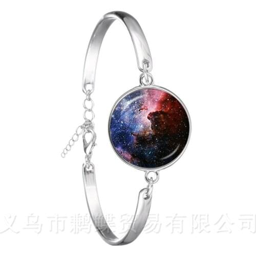 Mendittorosa Natural Nebula Galaxy Space Trendy Jewelry With Glass Cabochon Silver Plated Bracelet For Women Wedding