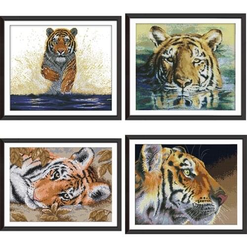Joy Sunday tiger animal print cross stitch kit 11CT 14CT count print canvas cross stitch set decorative painting DIY handmade