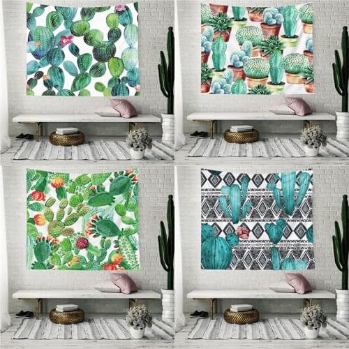 Plant Print Wall Tapestry Home Decor Polyester Cactus Pattern Hanging Wall Carpet Living Room Decorative Rectangle Hanging Mat