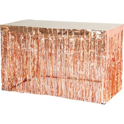 1pc Rose Gold Tinsel Table Skirt Metallic Foil Fringe Table Curtain Tassel Garlands Wedding Birthday Bridal Shower Decor