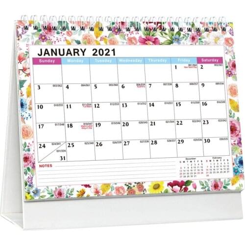 2021 English Desk Calendar Flower Border Coil Calendars Schedule Creative Desk Table Planner Yearly Agenda Organizer