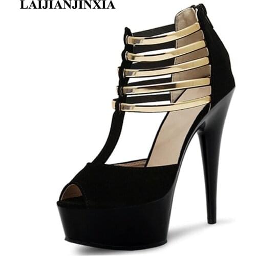 LAIJIANJINXIA 2018 New Sexy Womens 15cm Thin High Heels Pole Dance Shoes Night Club Party Dancing Shoes Clear Platform Sandals