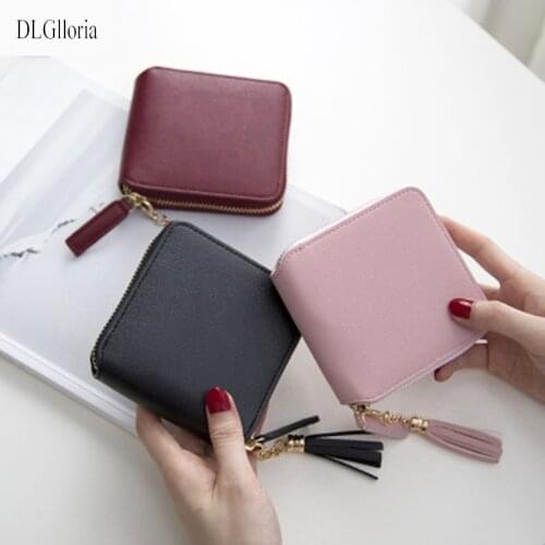 2021Hot Sale Short Wallet PU Womens Purse Zipper Square Zipper Tassel Small Wallet Simple Fashion Coin Purse Card Bag For Women