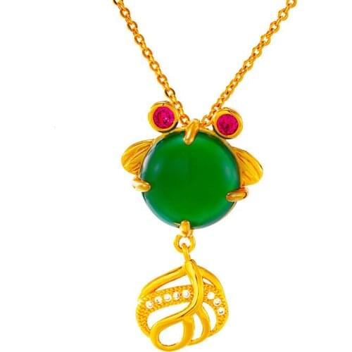 Goldfish Necklace 24K Gold Pendant Necklaces for Women Imitated Gemstone Rhinestone Engagement Wedding Necklaces Jewelry Gift