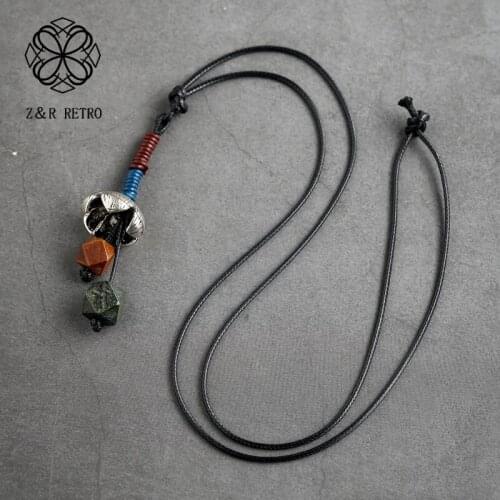 Necklace Women Jewelry Flower Pendant Wood Beads Necklaces & Pendants Vintage Long Rope Chains Chokers Jewellery Suspension New