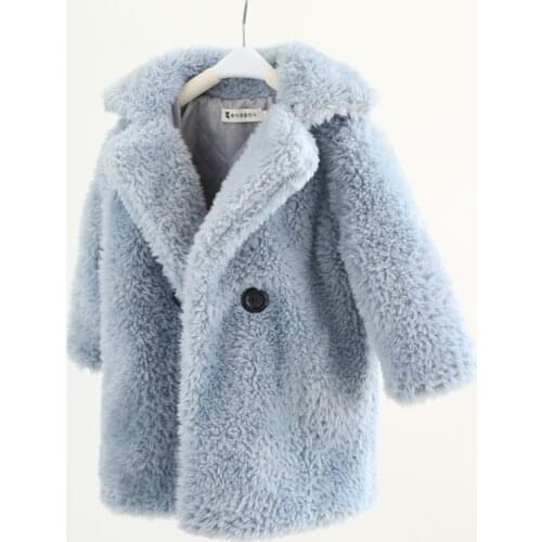Girls Faux Fur Coat Baby Teddy Bear Thicken Warm Jacket Childrens Long Overcoat Winter Kids Clothes Casual Outwear 3-12 Year