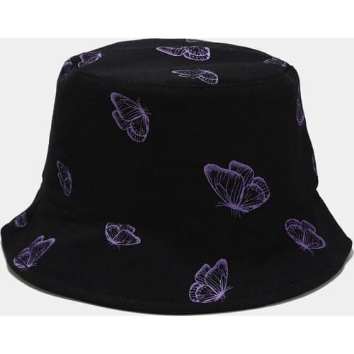 Butterfly Reversible Bucket Hat Hip Hop Fishing Sun Hat Unisex Cotton Hiphop Printed Two Side Panama Summer Sunhat Dropship