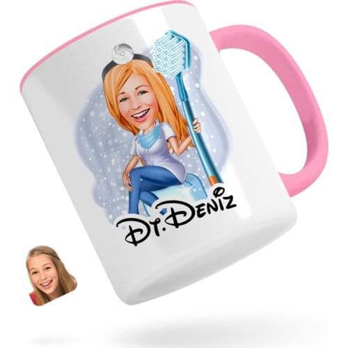 Personalized Women 'S Dentist Caricature Of Pink Mug Bardak-2