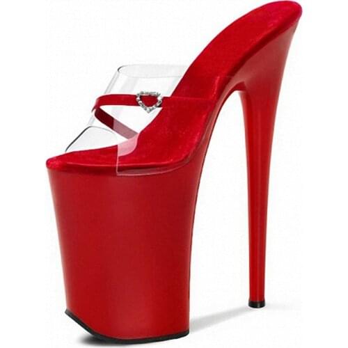 Sexy Exotic Dancer Shoes 8 Inch Pink Flowers For Wedding Crystal Shoes 20cm High-Heeled Shoes Red Rose Platform Women Slippers