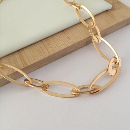 Casual Chunky Punk Gold Color Oval Link Chain Necklace For Women Girl Lady Simple Gorgeous Elegant Decoration Jewelry