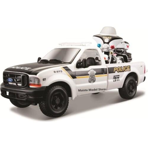 Maisto 1:24 HARLEY-DAVIDSON 2004 FLHTPI ELECTRA (POLICE)+1999 FORD F-350 die-cast precision model car Model collection gift