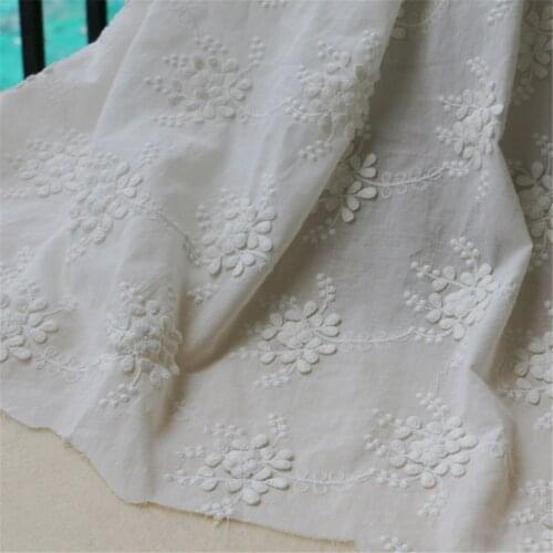 Skinfriendly Ivory white Cotton Cloth 3d Flower Embroidery Lace Fabric Handmade DIY Clothes Accessories Width 135cm Sell By Yard