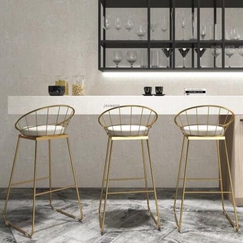 Simple Casual Golden Bar Chair Nordic Hotel High Bar Stool Modern Household Dining Table Chair Furniture Iron Bar Chair
