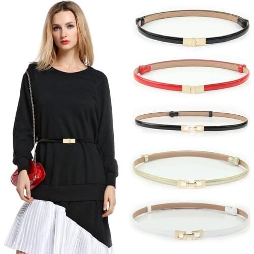 New Patent leather belt women adjust belts gold buckle metal waistbands thin PU leather black waist girdle dress straps casual