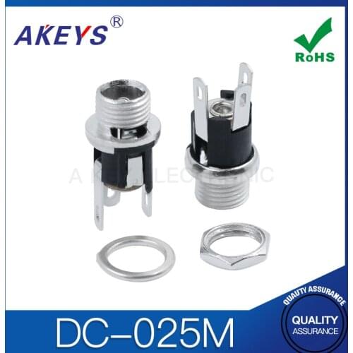 15PCS DC-025M 5.5-2.1MM metal round waterproof DC power jack DC audio jack with screw nut