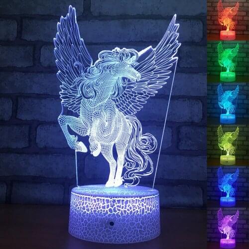 Unicorn Series 7 Color Change Horse 3D Night light LED Desk Table Lamp USB Touch Base Bedroom Decoration Nightlight Lighting