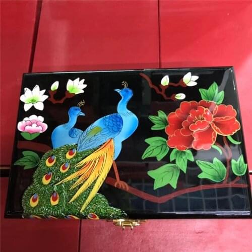 Beautiful Retro double hand handmade jewelry lacquer jewelry box wood solid wood simple storage box jewelry box peacock2 layers