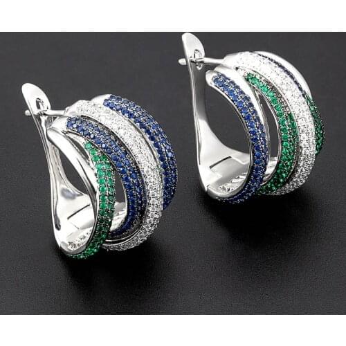 Zlxgirl Three plated color womens wedding earring jewelry for bridal gifts full blue green white clear zircon stud earrings ear