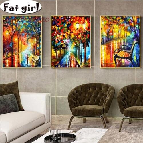 Triptych 5D Diamond Painting Abstract Art Colorful Street View After Rain Diy Cross Stitch Embroidery Square Round Drill Mosaic