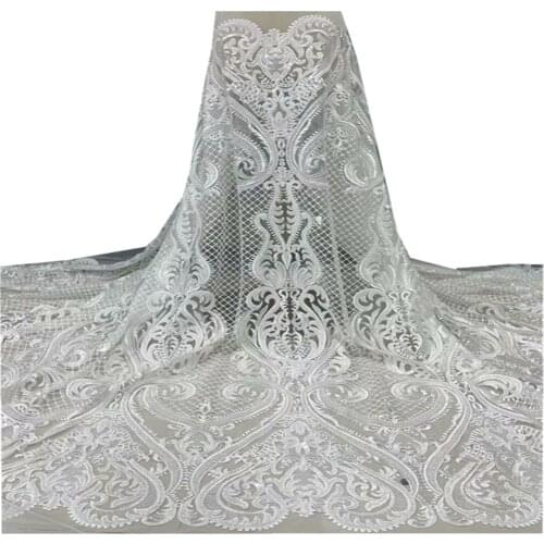 Nigerian tulle Lace Fabric High Quality African French Net Lace Fabric Embroidered Premium Wedding Dress JY-350