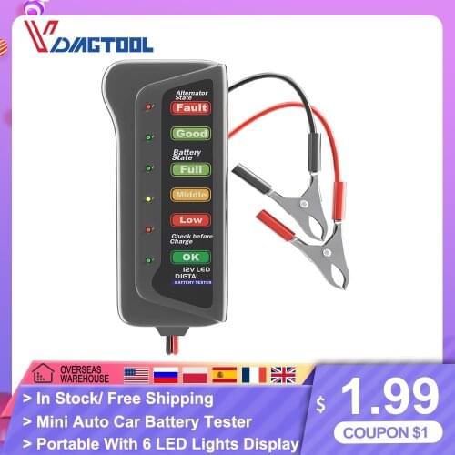 VDIAGTOOL Car Battery Tester Digital Alternator Tester 6 LED Lights Display Car Diagnostic Tool Automotive Battery Test Device