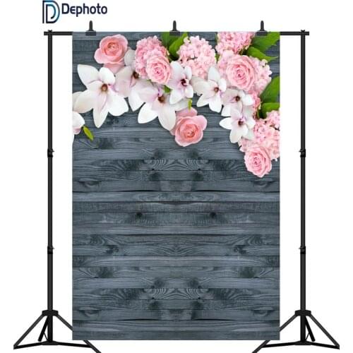 DePhoto Colorful Flower Gray Wooden Wall Newborns Birthday Seamless Vinyl Photography Backdrop Photo Background Studio PGT103