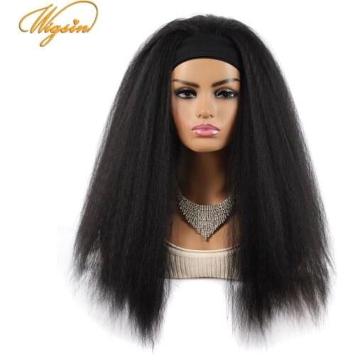 WIGSIN Synthetic Long Straight Afro Kinky Headband Wig 24Inch Yaki Black Wigs for Fashion Women