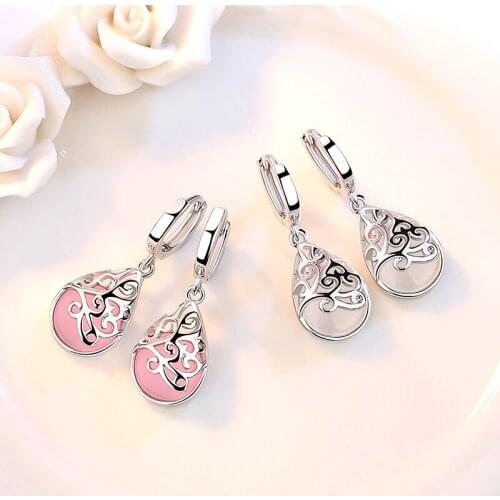 YSDLJG Fashion Womens Dangle Earrings Round Pink/White Acrylic Stone Romantic Female Accessories New Trendy Jewelry Gift