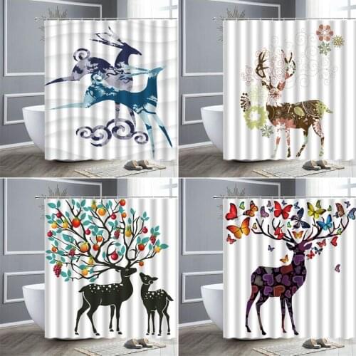 Funny Elk Animals Shower Curtain Flowers Butterfly Fruits Creative Waterproof Bathroom Decor Polyester Cloth Curtains With Hooks