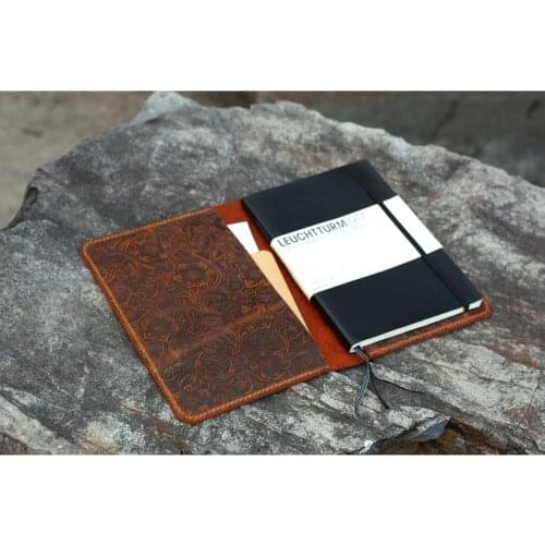 Women flower embossing real genuine Leather cover case for Leuchtturm 1917 Medium A5 Notebook JOTTBOOK free engraving