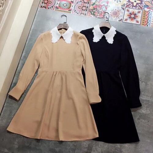 Runway 2021 Summer New WomenS Embroidery Collar Waist Round Long Sleeve Fashion Party Elegant Chic Mini Dress