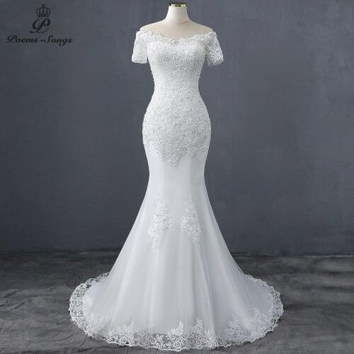 Elegant Boat neck style short sleeve mermaid wedding dress wedding gowns marriage bride dress vestidos de novia robe de mariee