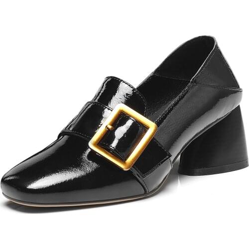 18 the spring and autumn period and the square head high with shallow mouth buckle decorated 32-48 size code leather shoes 1837