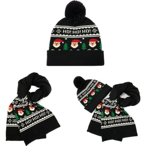 1x Christmas Hat Black Soft Acrylic Santa Hat/ Scarf/ Set Ornaments Party Supplies Costume Parties for Christmas Party