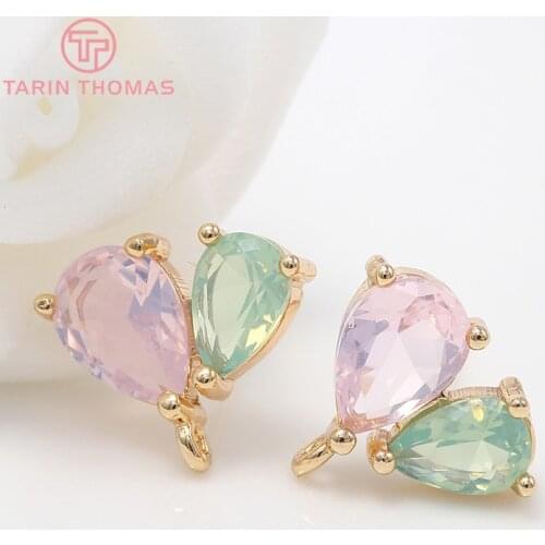 4PCS 10x12MM Hole 1MM 24K Gold Color Brass with Zircon Heart Stud Earrings High Quality Diy Jewelry Findings Accessories