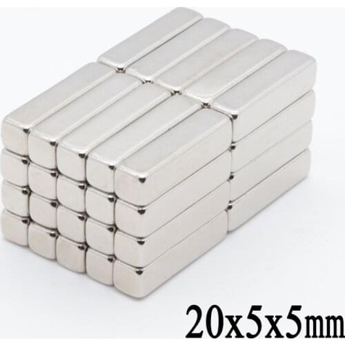 50pcs 20*5*5 Cuboid Block 20x5x5mm Super Strong N52 high quality Rare Earth magnets 20x5x5 Neodymium Magnet 20mm*5mm*5mm