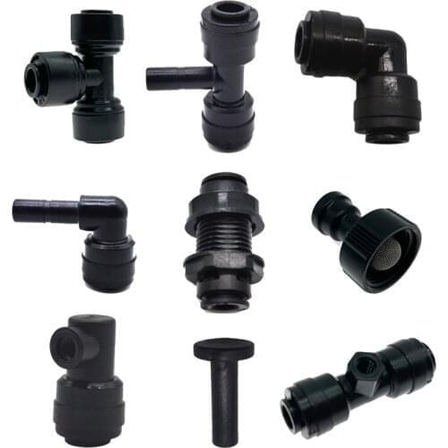 50 Pcs 6.35 MM Quick Fittings Tee Elbow Connectors For RO Water Misting Irrigation System Black