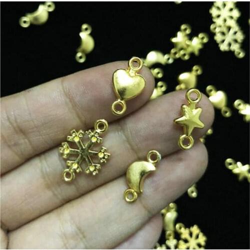 50pcs Mini Snowflake Decor Heart Double Hanging Moon Star Pendant Handmade Jewelry Fillings Accessory DIY UV Resin Metal Craft