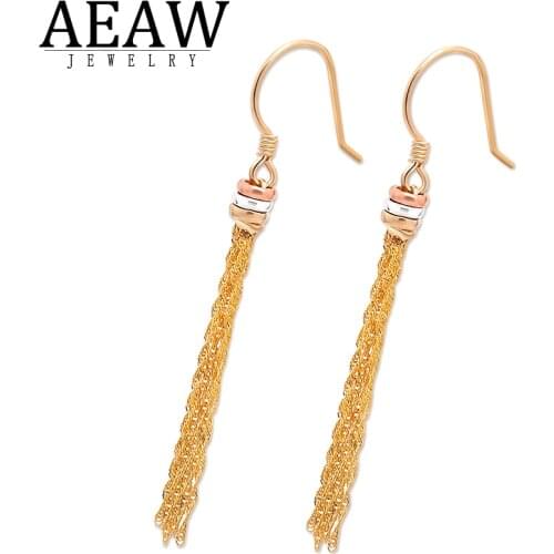 AEAW Real 14k Yellow Gold Fine Jewelry Earring Party Excellent Sparking Drop Style for Women Gift