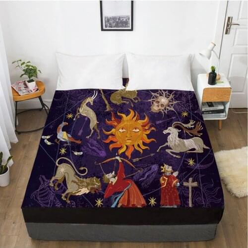 Astrology Witchcraft Elastic fitted sheet bed sheet With An Elastic Band 150/180/200/160*200 Mattress Cover Bed cover 1pc sun