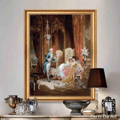 Free shipping classical court figure noble lady and earl chat oil painting canvas prints on canvas wall art decoration picture