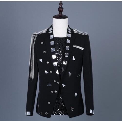 Shiny Tassel Sequin Glitter Blazer Men Black Suits Singer Stage Shiny Paillette Jacket Homme