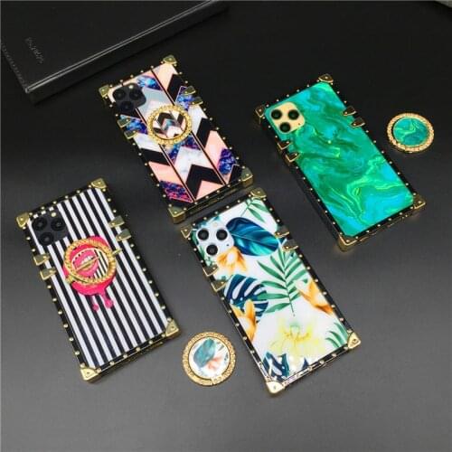 Glitter Square Phone Cases Flower Cover Lips Case for Huawei P40 PRO P30 Lite P20 Mate 40 20 30 Honor V30 30S 8X Nova 7 SE 5 6