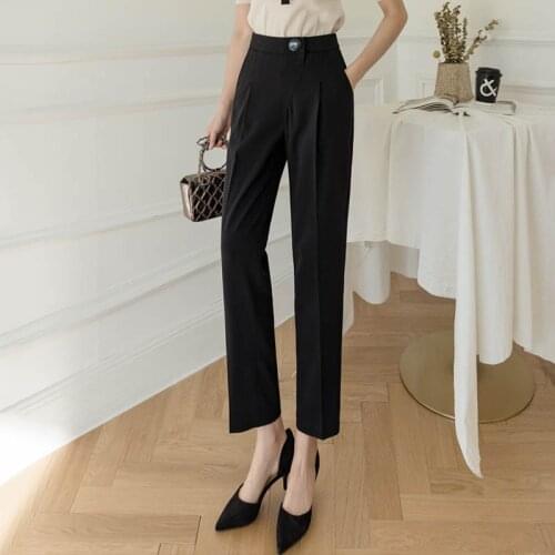 Spring New Office Lady Elegant Pants Fashion One Buttons High Waist Casual Black Pants Ankle Length Woman Trousers 2021 Summer