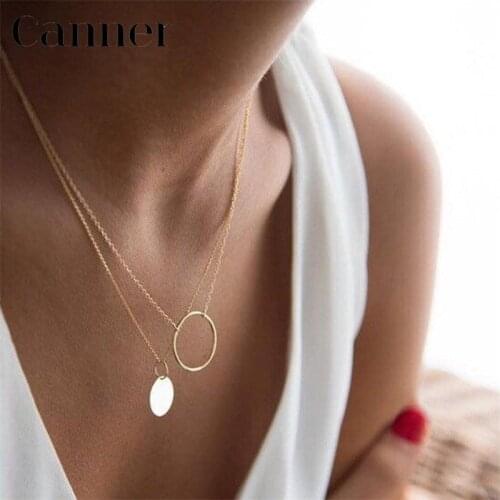 Real 925 sterling silver GoldSilver color Hollow Round Chain Necklace Female Geometric Clavicle Chain Women Necklace Accessories