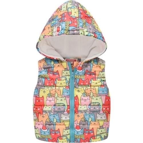 Kids Autumn Winter Sleeveless Hooded Vests Girls Boys Cartoon Printed Jackets Children Warm Tops Coat Cashmere Outwear